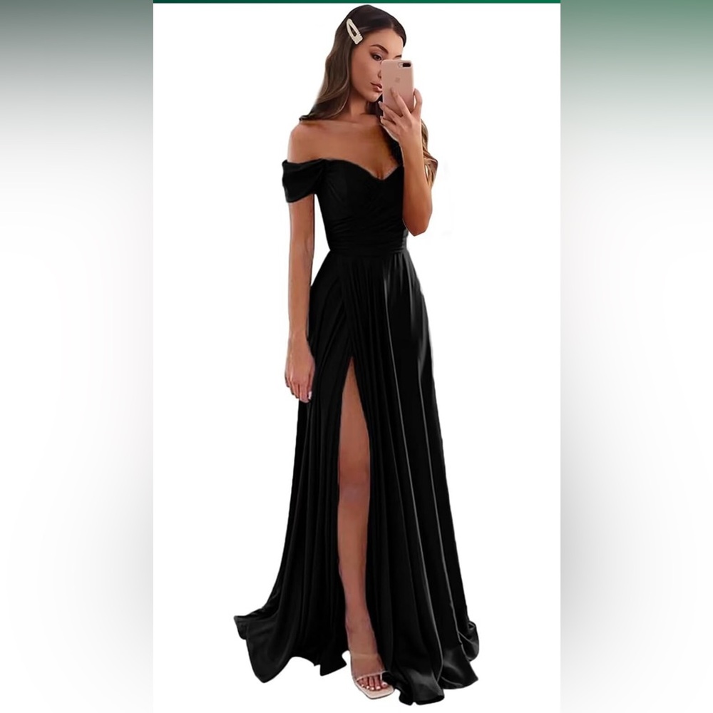 NWT Elegant Black Off-Shoulder Evening Dress